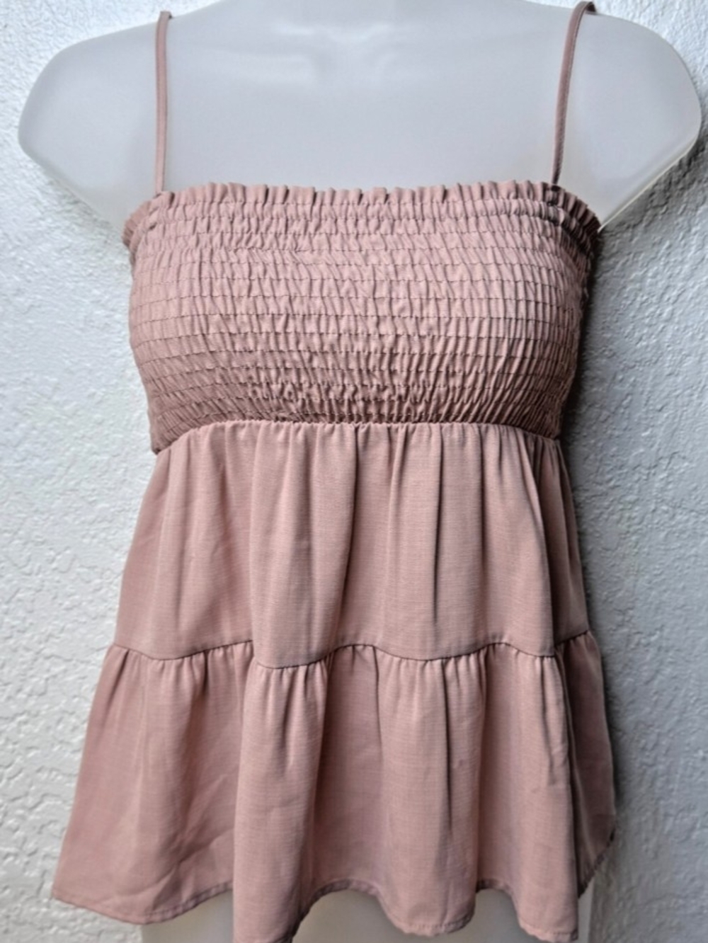 Paper Crane Blush Smocked Spaghetti Strap Tiered Top